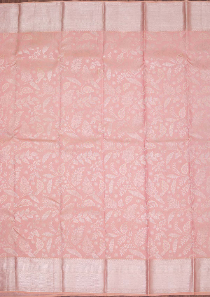 Peach Zariwork Pure Silk Saree-koskii