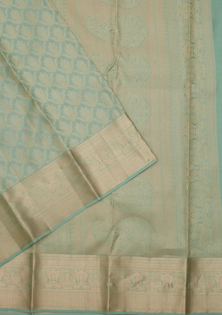 Sea Green Zariwork Pure Silk Saree-koskii