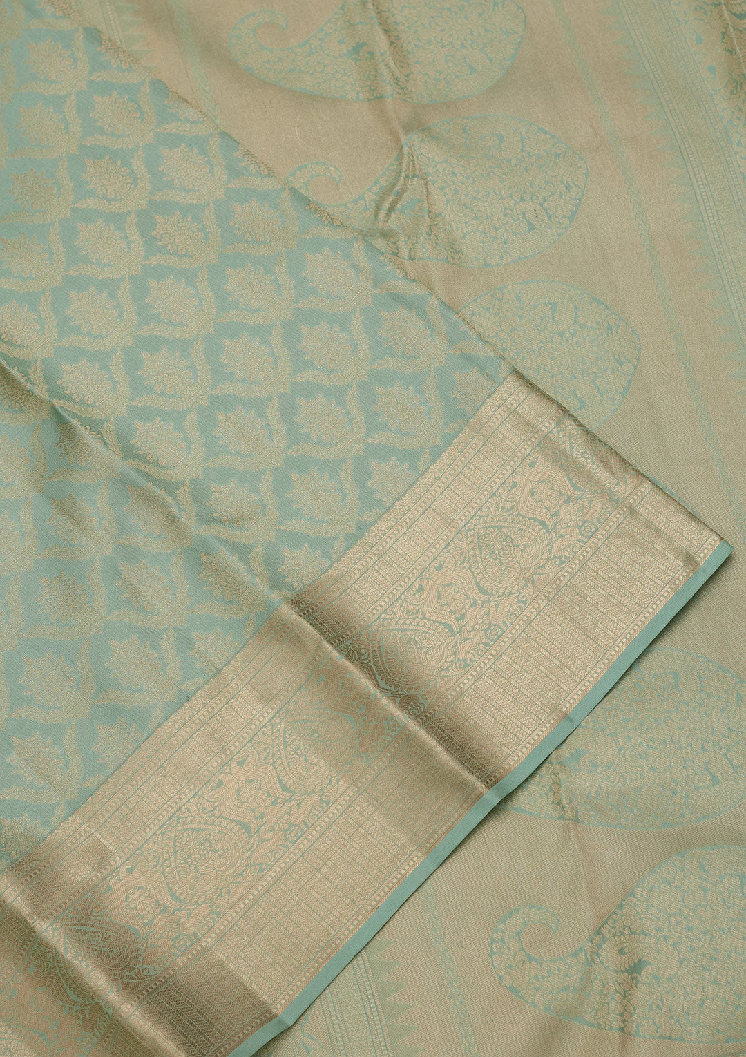 Sea Green Zariwork Pure Silk Saree-koskii