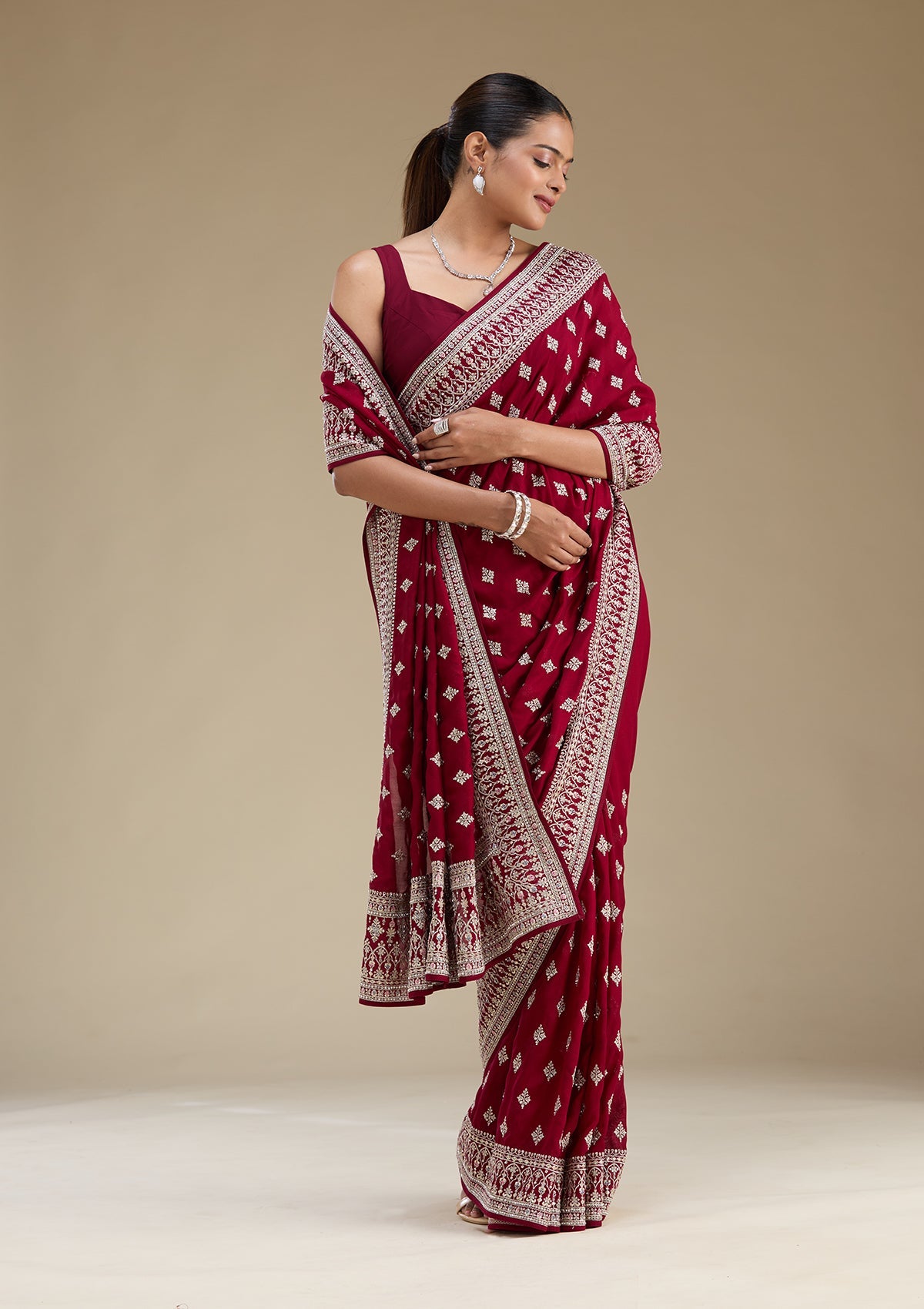 Maroon Viscose Saree main image 0