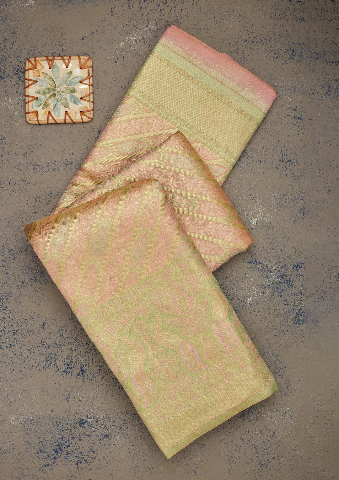 Peach Zariwork Pure Silk Saree-Koskii