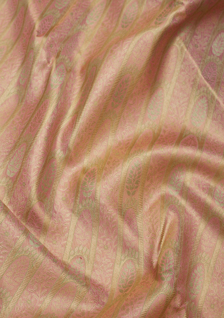 Peach Zariwork Pure Silk Saree-Koskii
