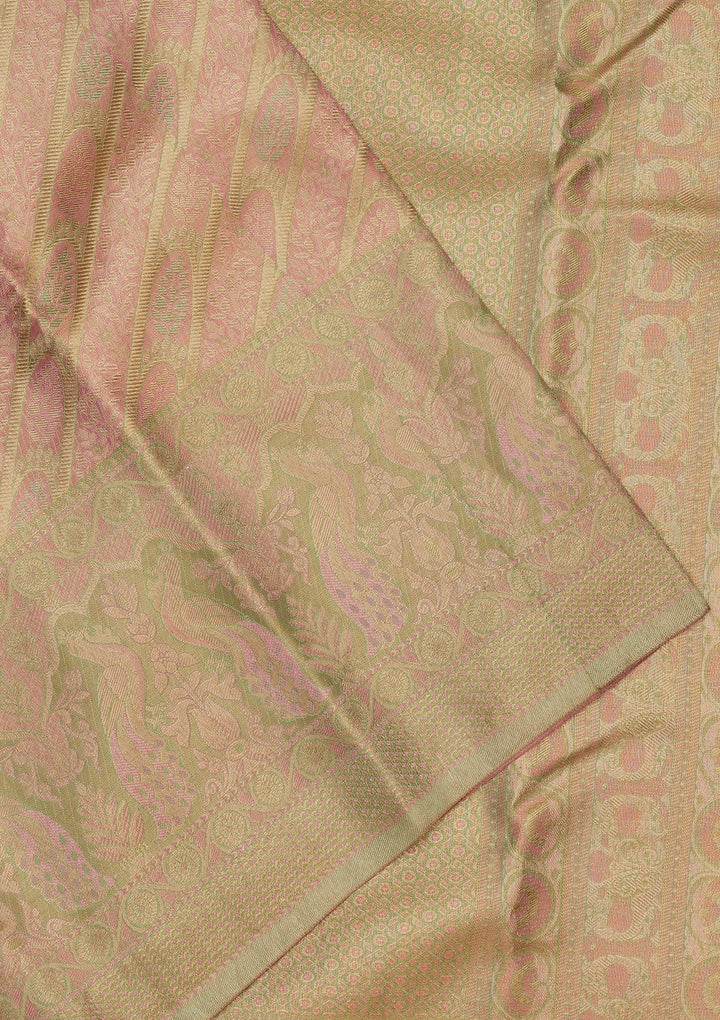 Peach Zariwork Pure Silk Saree-Koskii