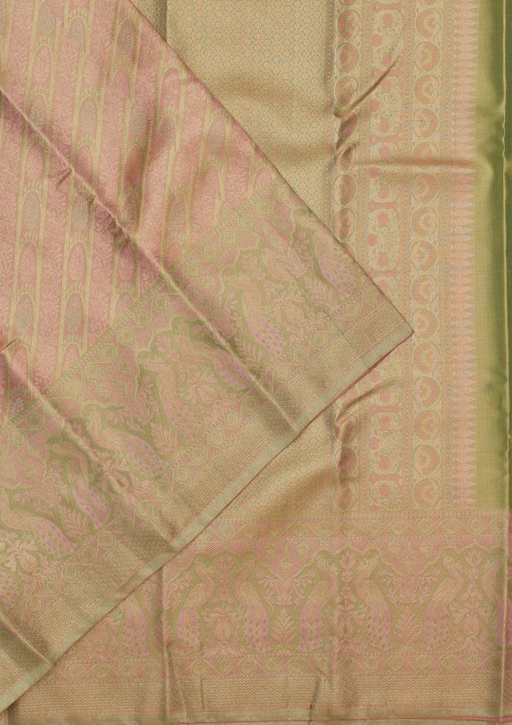 Peach Zariwork Pure Silk Saree-Koskii