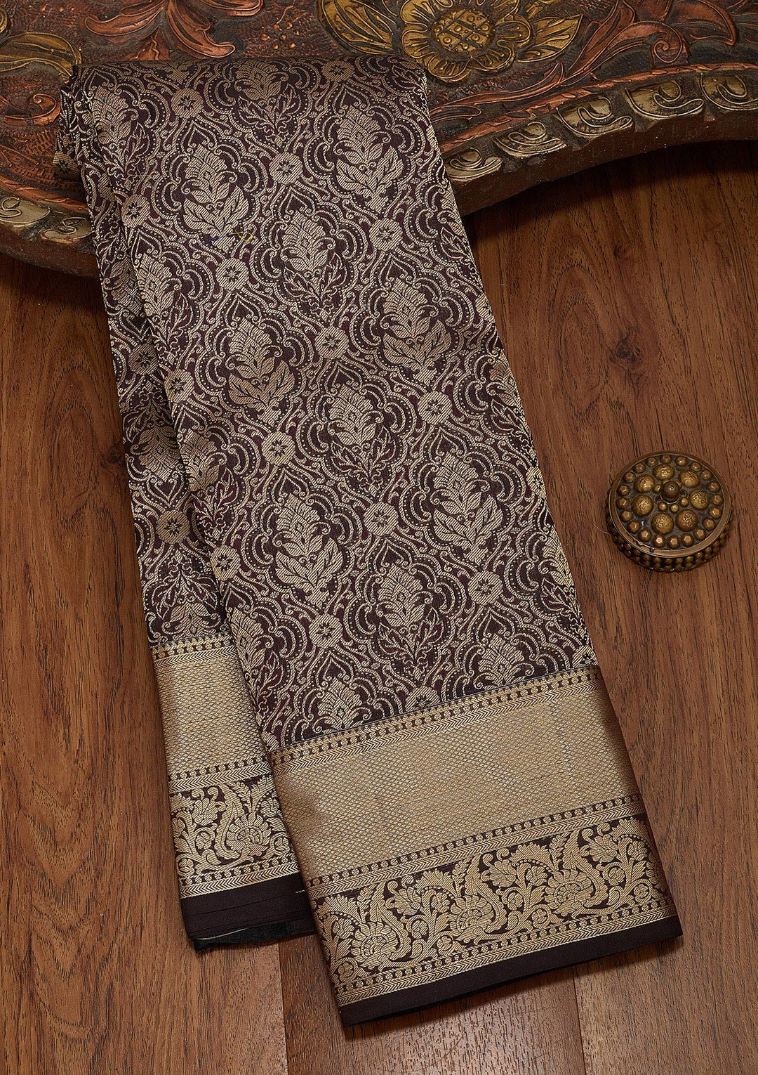 Brown Zariwork Silk Saree-koskii