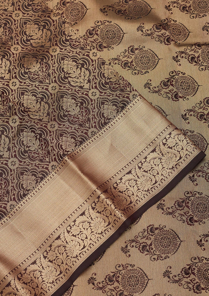 Brown Zariwork Silk Saree-koskii