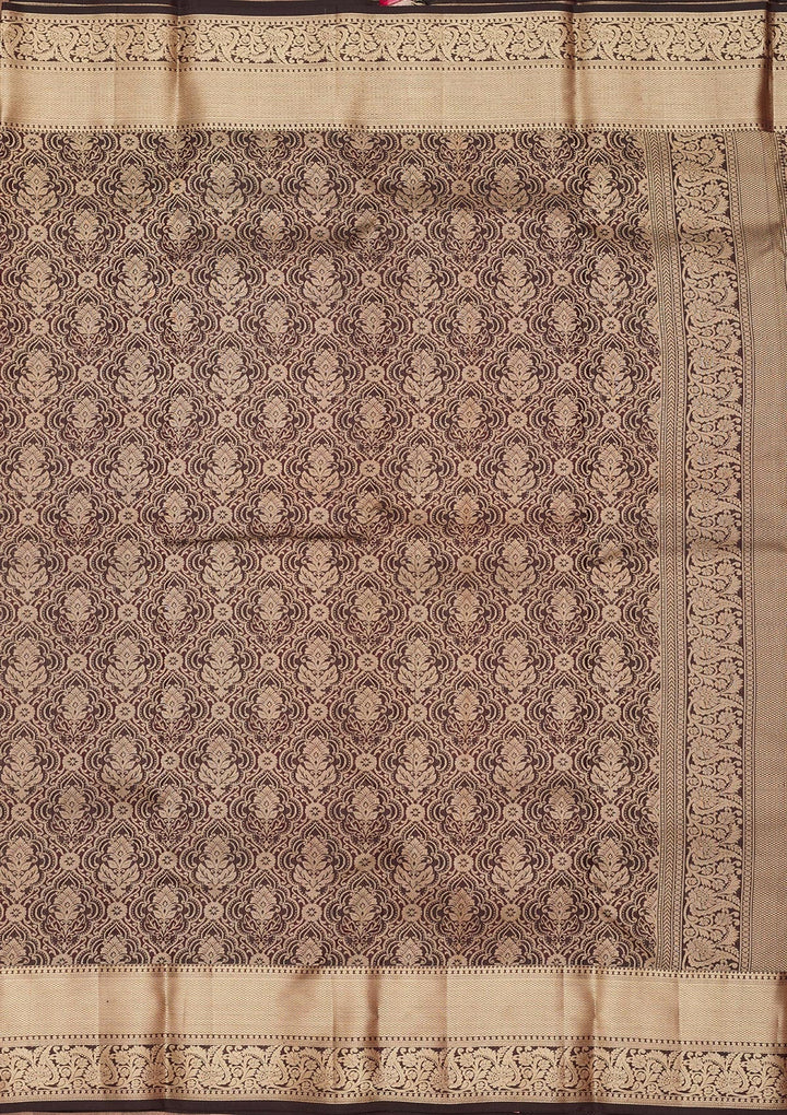 Brown Zariwork Silk Saree-koskii