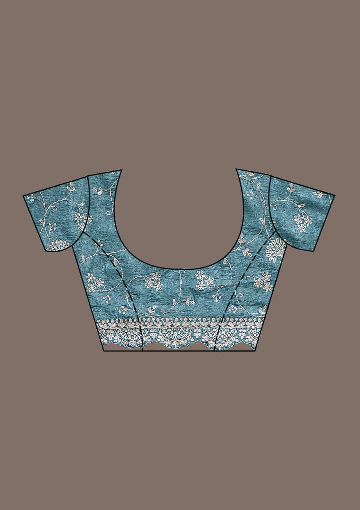 Peacock Blue Zariwork Georgette Saree-Koskii