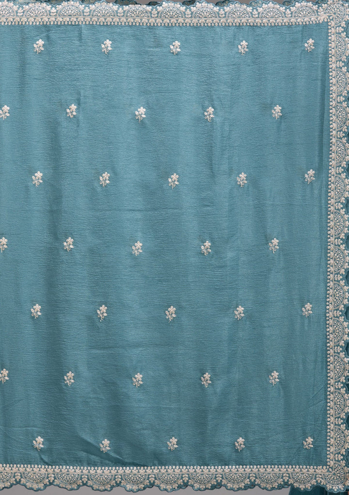 Peacock Blue Zariwork Georgette Saree-Koskii