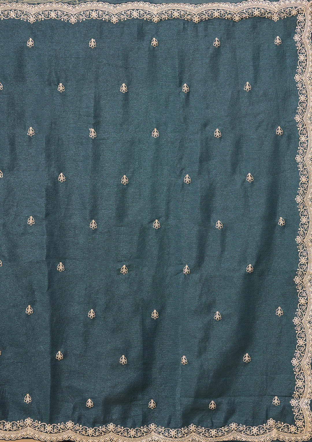 Peacock Blue Zariwork (Gold) Tissue Saree-Koskii