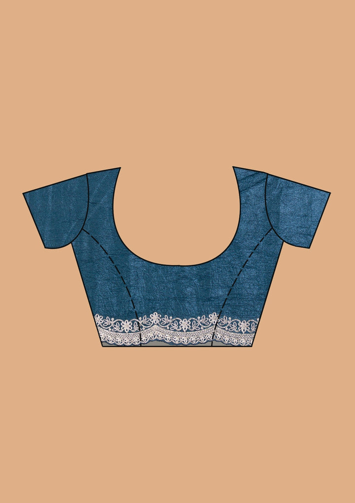 Peacock Blue Zariwork (Gold) Tissue Saree-Koskii