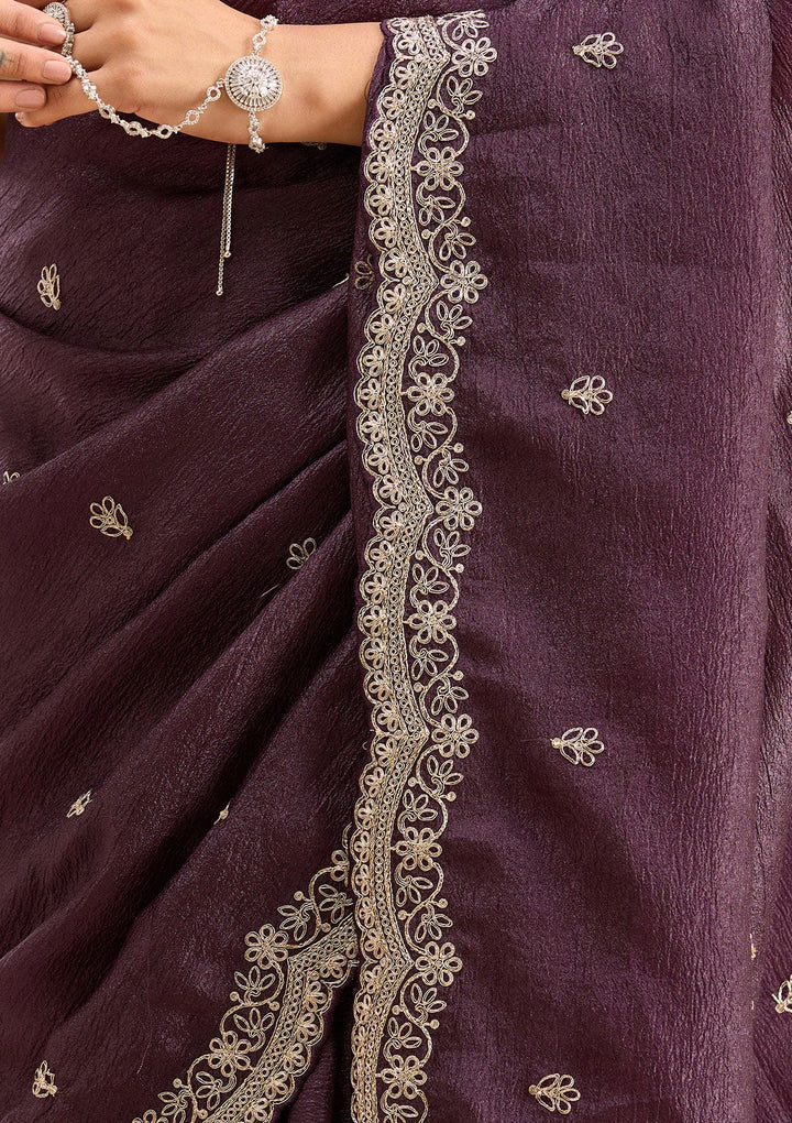 Purple Zariwork (Gold) Tissue Saree-Koskii