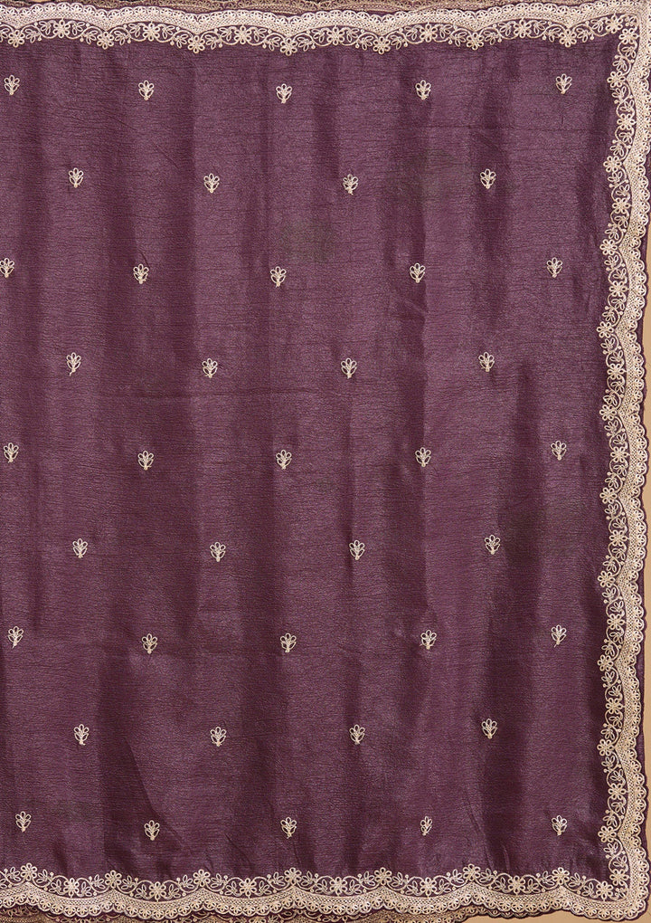 Purple Zariwork (Gold) Tissue Saree-Koskii