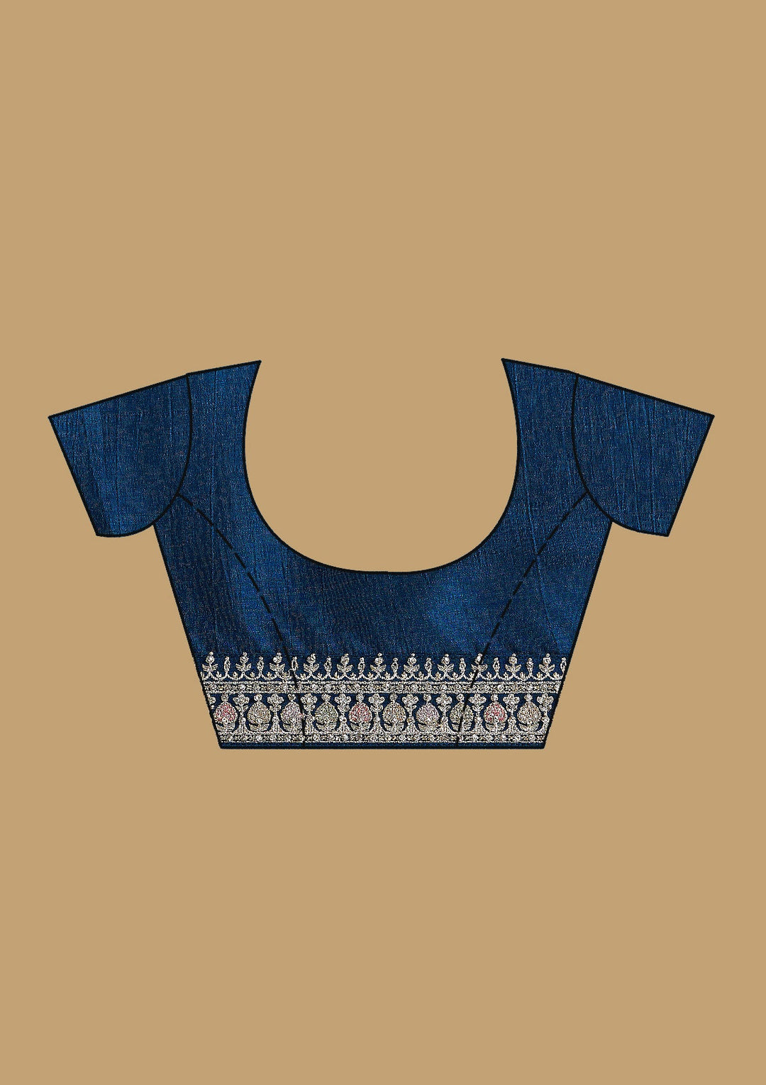 Peacock Blue Threadwork Soft Raw Silk Saree-koskii