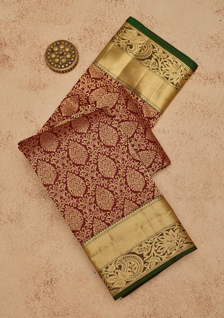 Maroon Zariwork Pure Silk Saree-Koskii