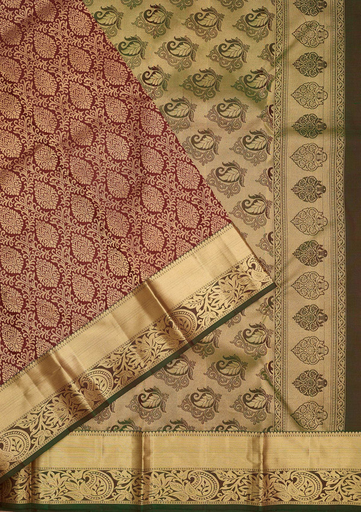 Maroon Zariwork Pure Silk Saree-Koskii