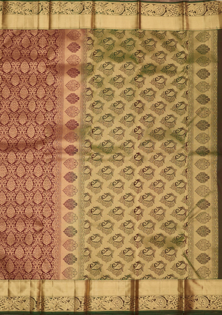 Maroon Zariwork Pure Silk Saree-Koskii