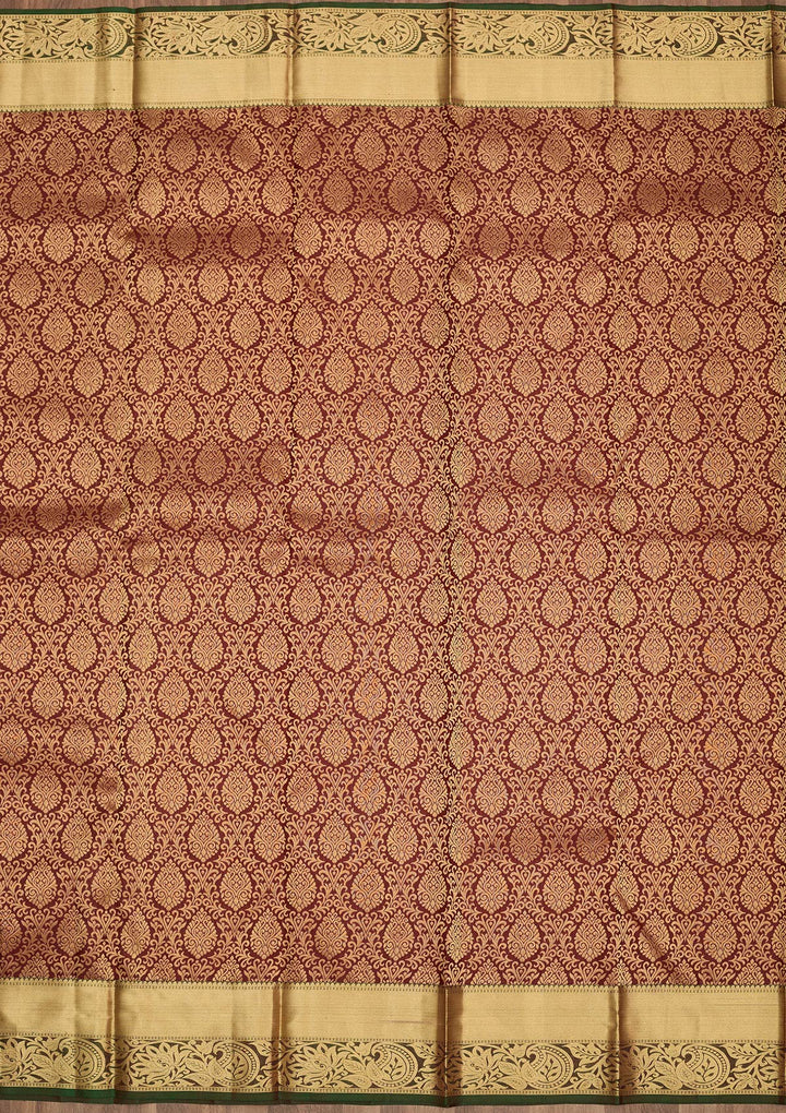 Maroon Zariwork Pure Silk Saree-Koskii
