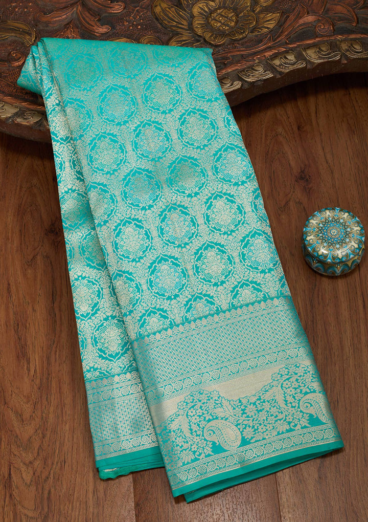 Turquoise Blue Zariwork Pure Silk Saree-koskii