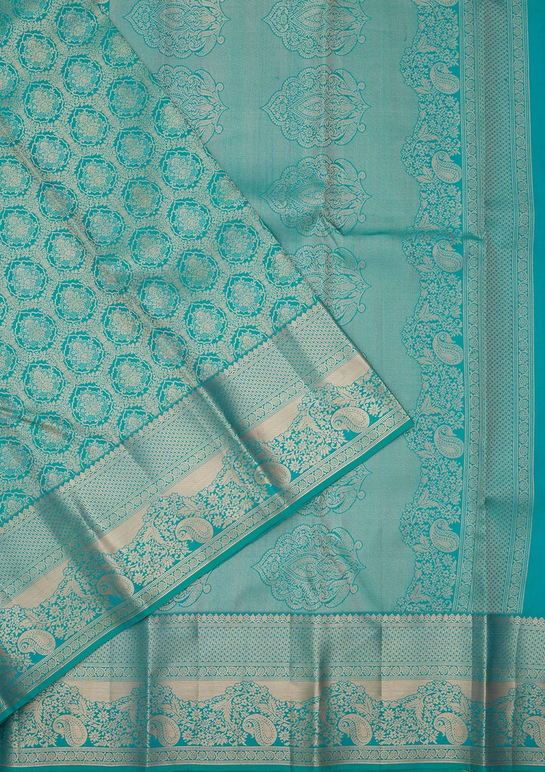 Turquoise Blue Zariwork Pure Silk Saree-koskii