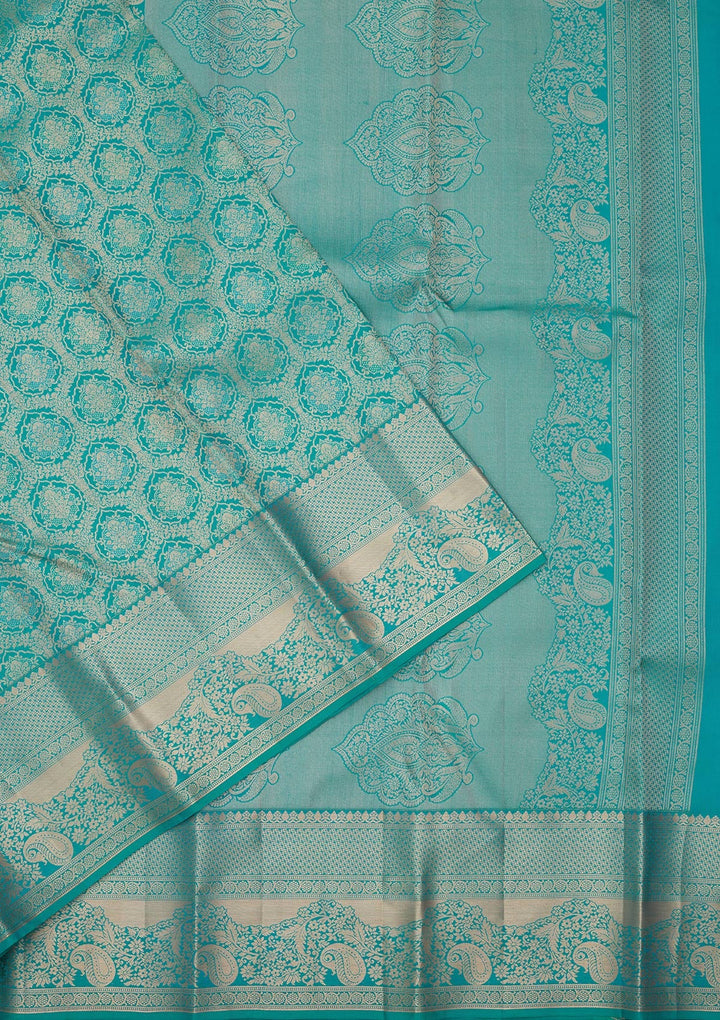 Turquoise Blue Zariwork Pure Silk Saree-koskii