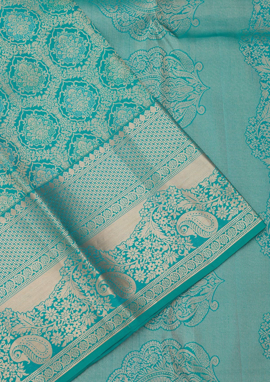 Turquoise Blue Zariwork Pure Silk Saree-koskii