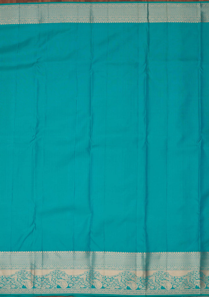 Turquoise Blue Zariwork Pure Silk Saree-koskii
