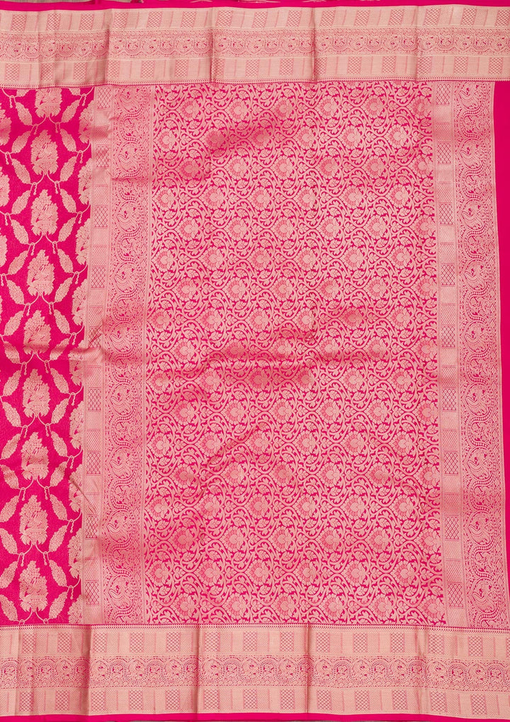 Rani Pink Zariwork Pure Silk Saree-Koskii