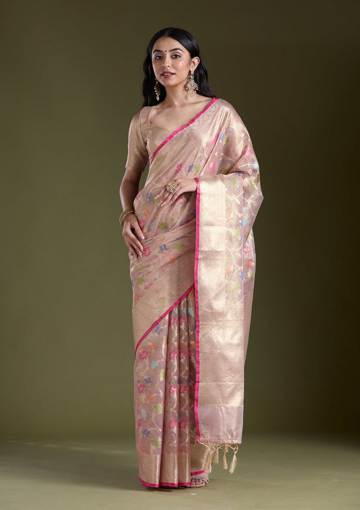 Onion Pink  Zariwork (Gold) Banarasi Silk Saree-koskii