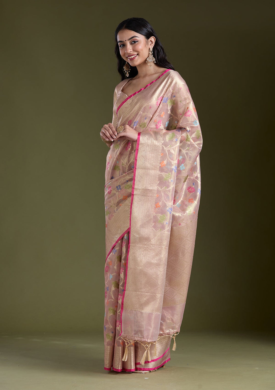Onion Pink  Zariwork (Gold) Banarasi Silk Saree-koskii
