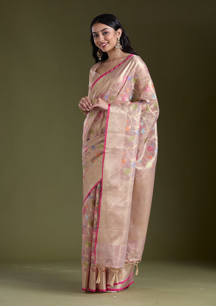Onion Pink  Zariwork (Gold) Banarasi Silk Saree-koskii