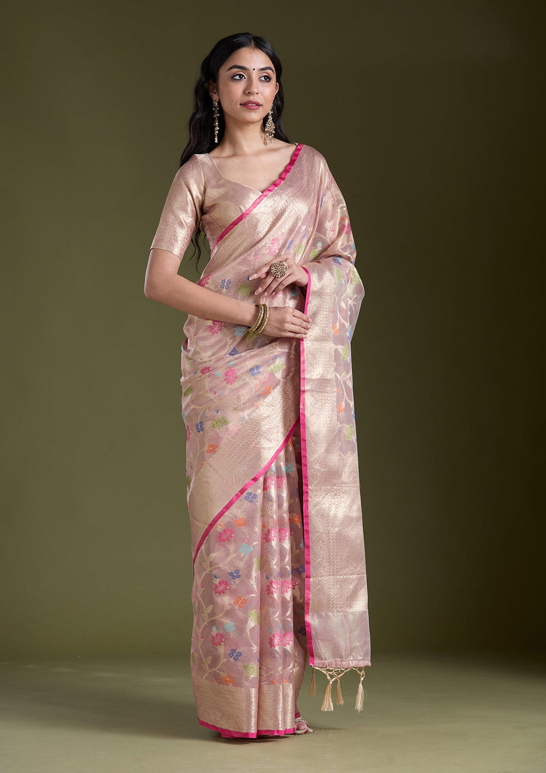 Onion Pink  Zariwork (Gold) Banarasi Silk Saree-koskii