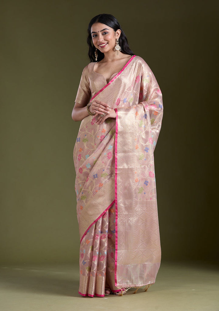 Onion Pink  Zariwork (Gold) Banarasi Silk Saree-koskii