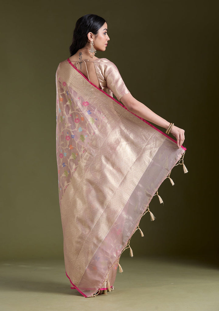 Onion Pink  Zariwork (Gold) Banarasi Silk Saree-koskii