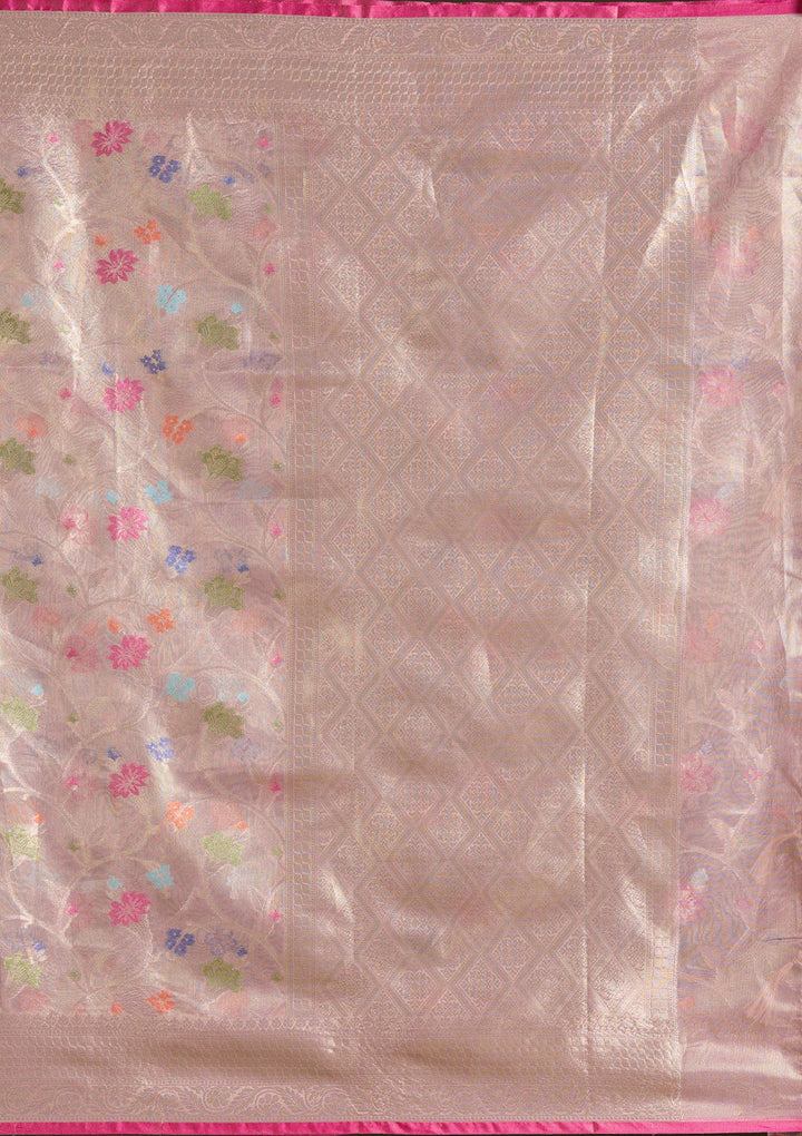 Onion Pink  Zariwork (Gold) Banarasi Silk Saree-koskii