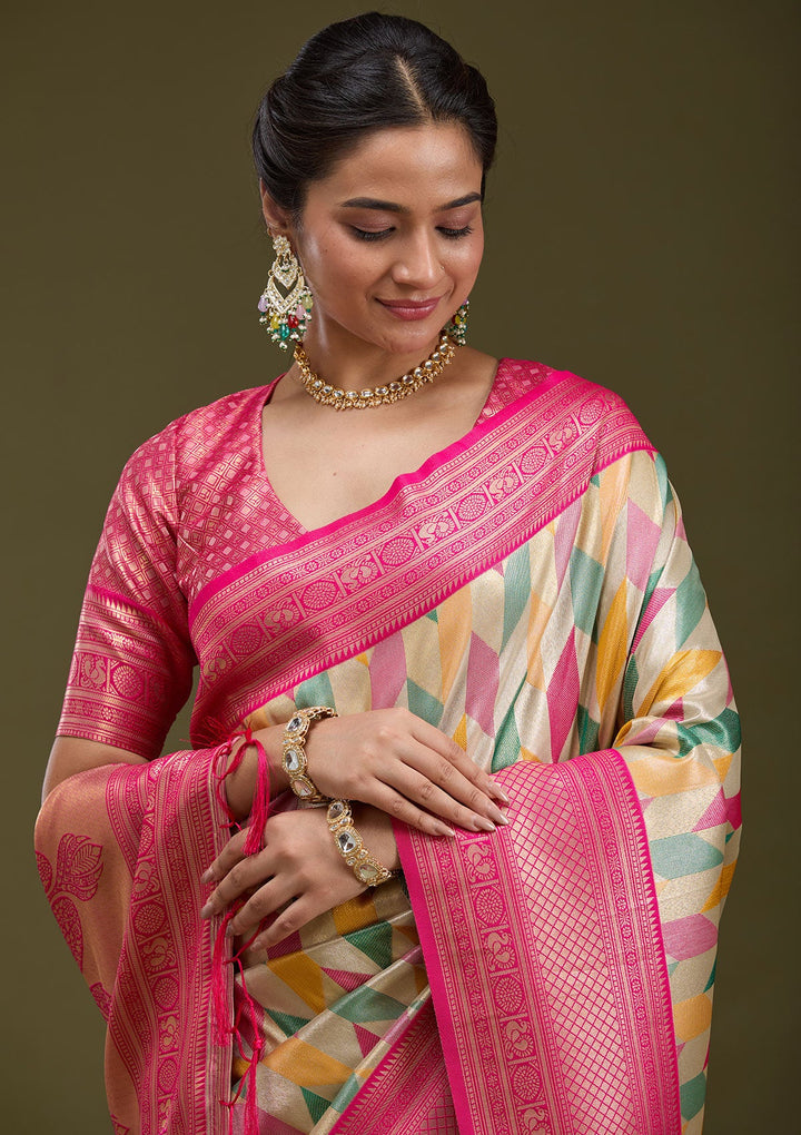 Magenta Pink Zariwork (Gold) Silk Silk_Saree-koskii