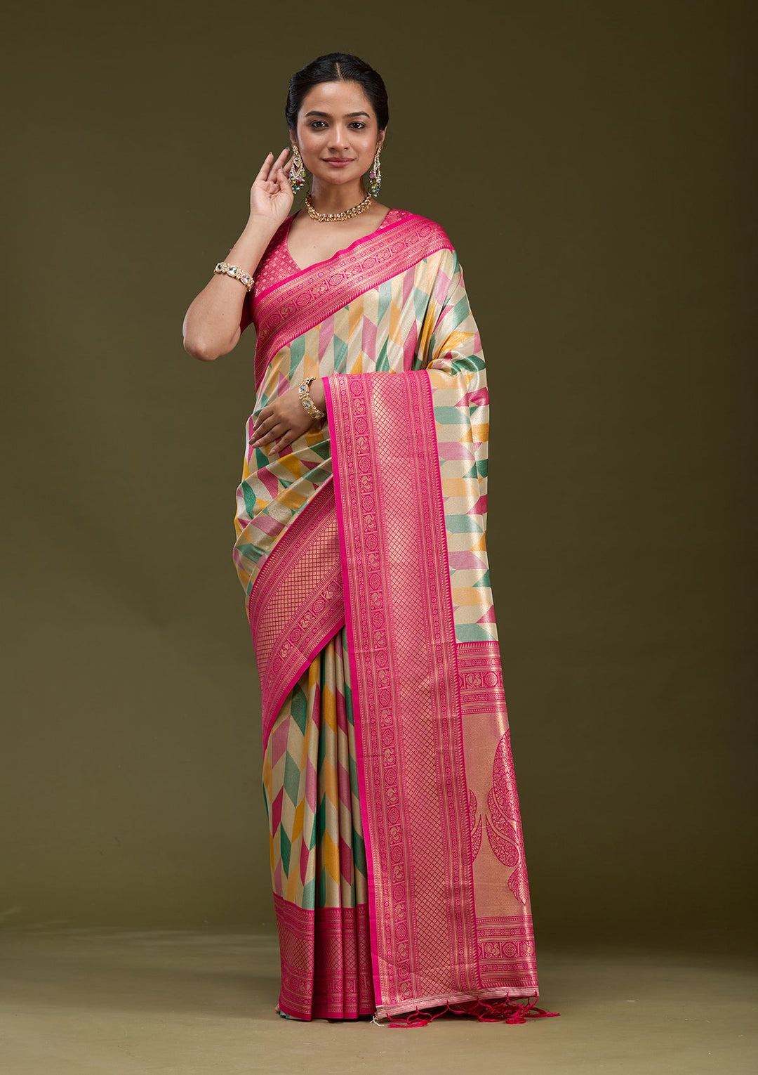 Magenta Pink Zariwork (Gold) Silk Silk_Saree-koskii