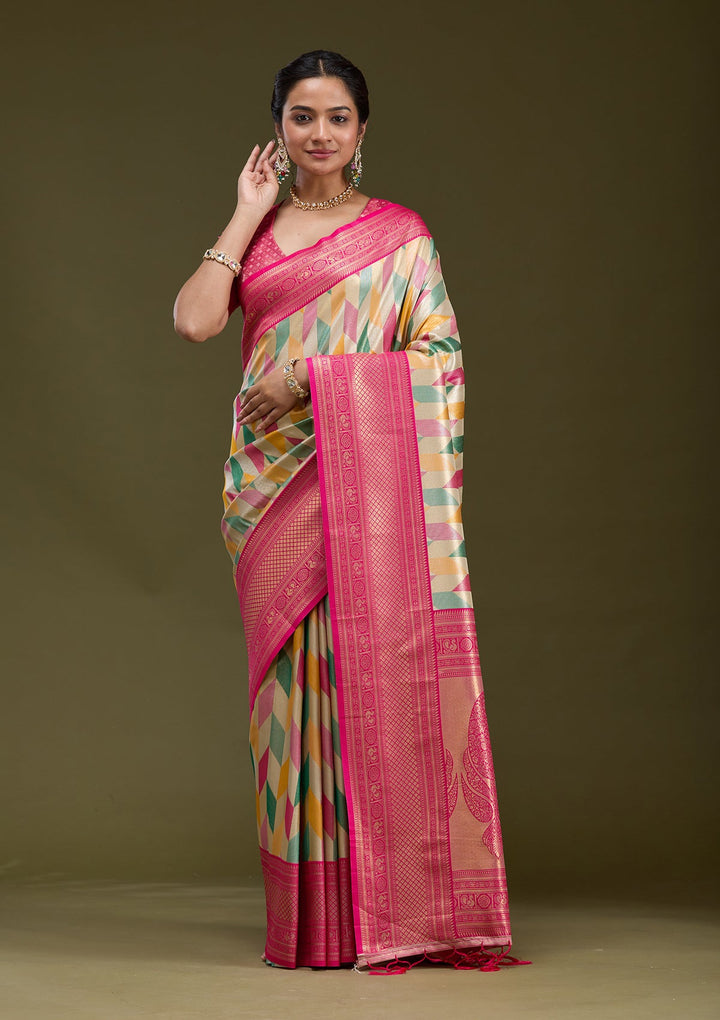 Magenta Pink Zariwork (Gold) Silk Silk_Saree-koskii