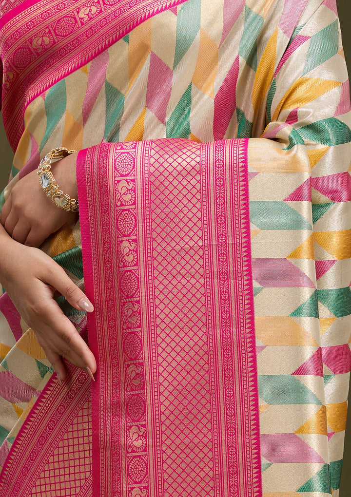 Magenta Pink Zariwork (Gold) Silk Silk_Saree-koskii