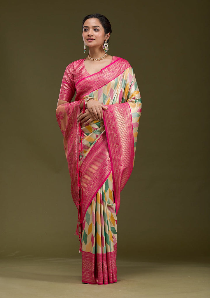 Magenta Pink Zariwork (Gold) Silk Silk_Saree-koskii