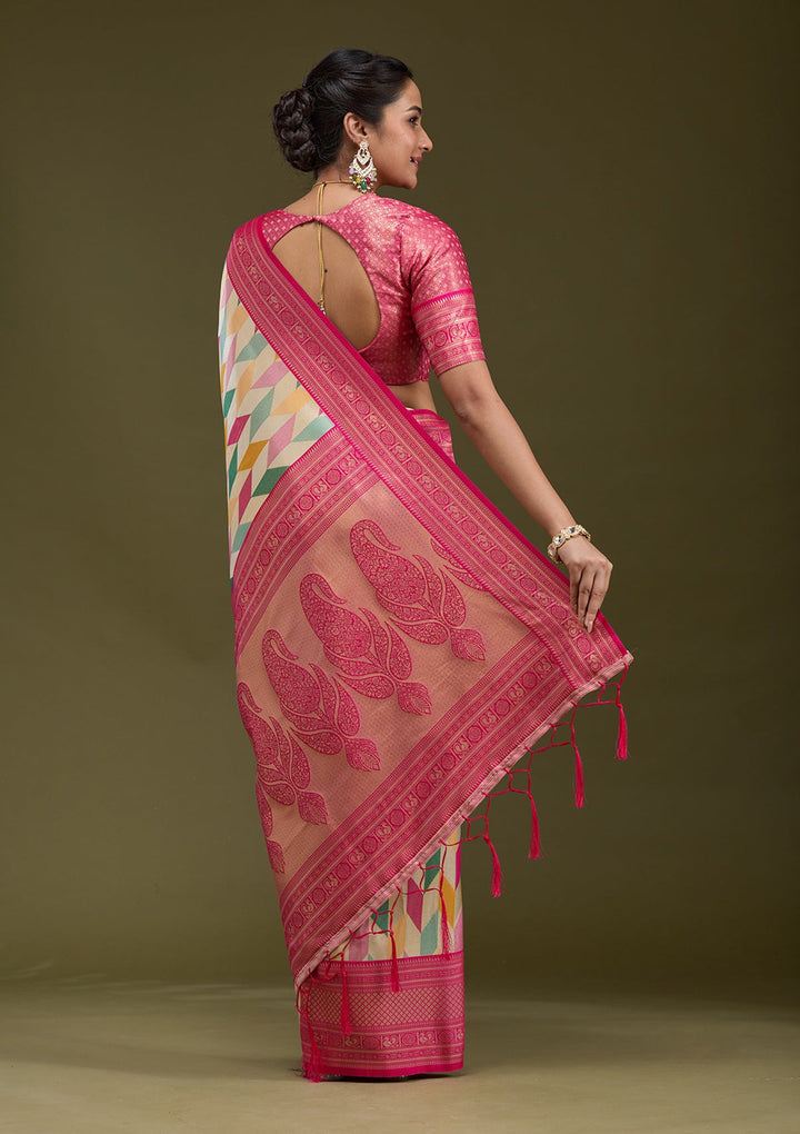 Magenta Pink Zariwork (Gold) Silk Silk_Saree-koskii