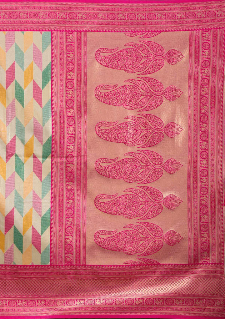 Magenta Pink Zariwork (Gold) Silk Silk_Saree-koskii