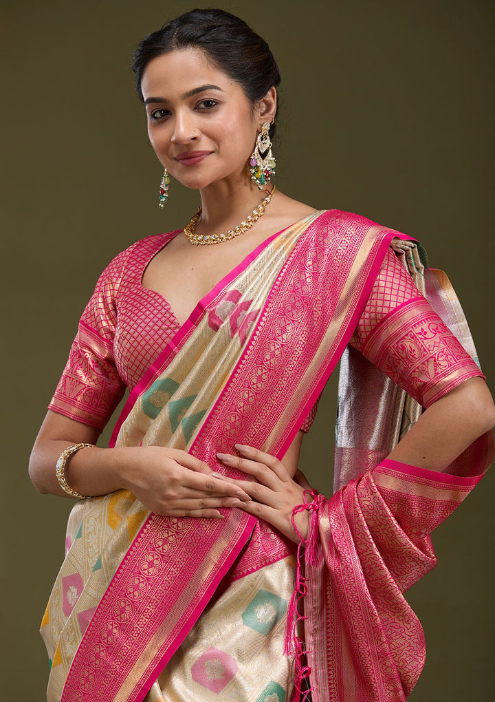 Magenta Pink Zariwork (Gold) Silk Silk_Saree-koskii