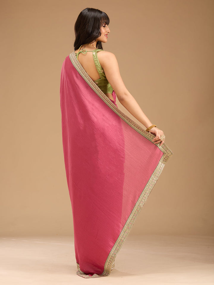 Onion Pink Zariwork (Gold) Soft Raw Silk Saree-Koskii