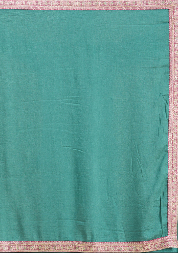Sea Green Zariwork (Gold) Soft Raw Silk Saree-Koskii