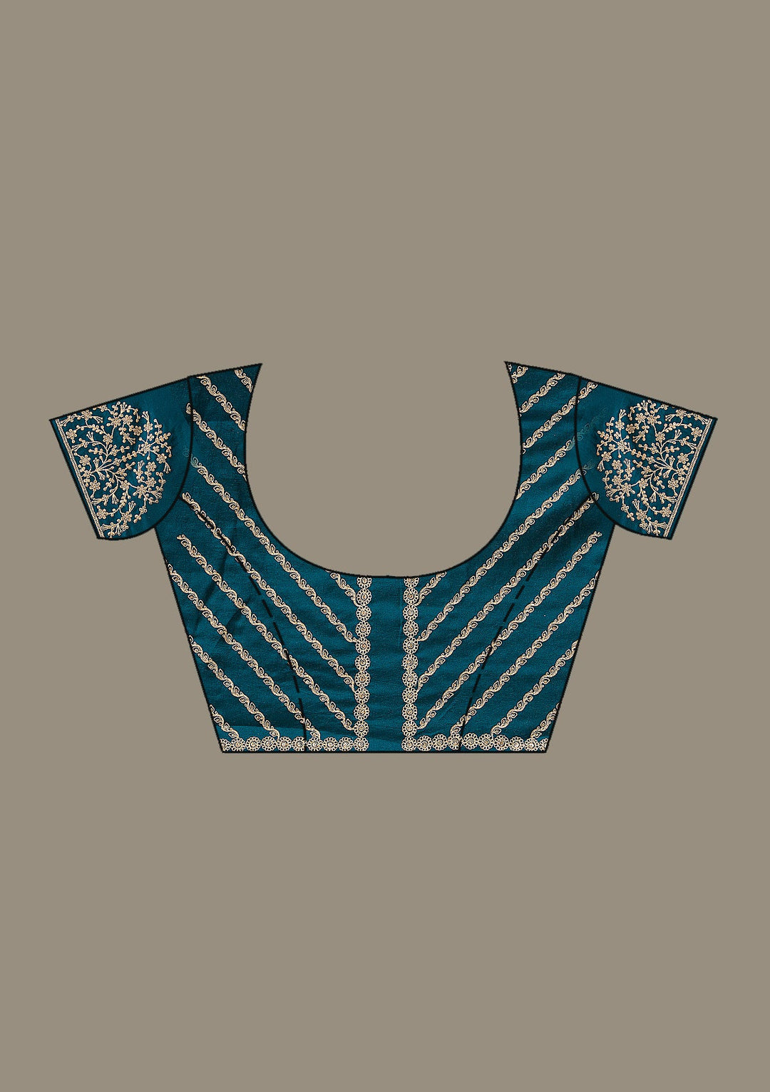 Peacock Blue Cording Semi Crepe Saree-Koskii