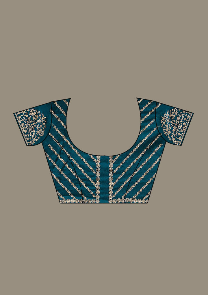 Peacock Blue Cording Semi Crepe Saree-Koskii