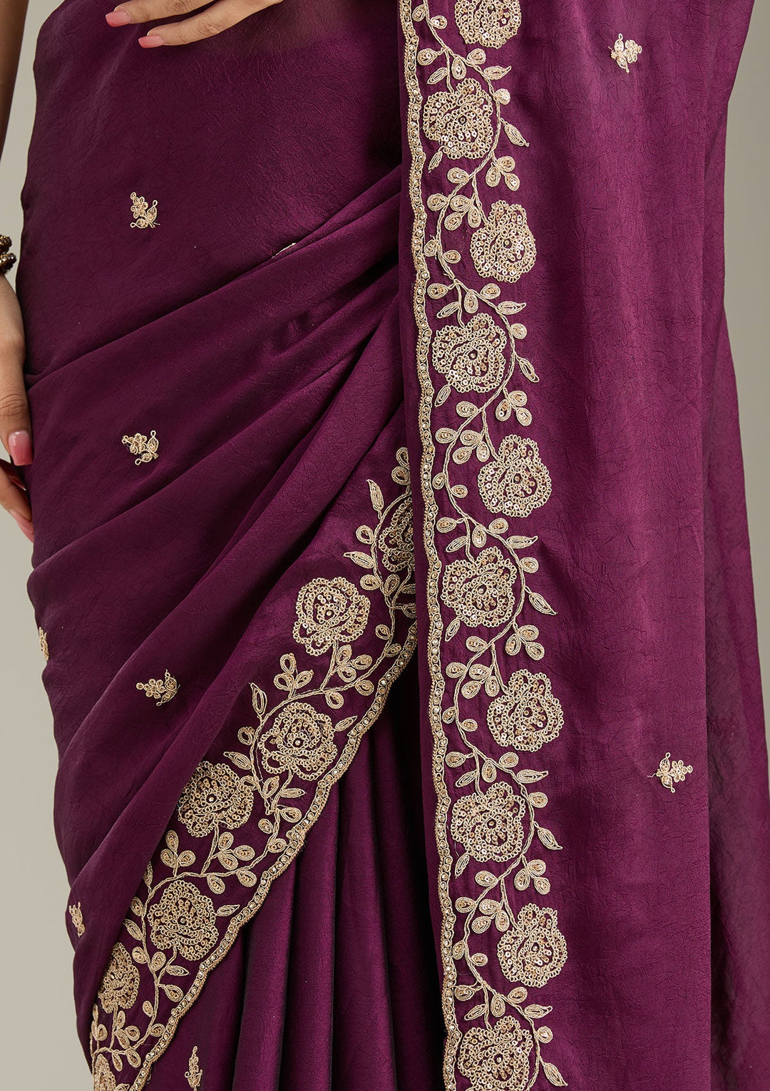 Wine Cording Georgette Saree-Koskii