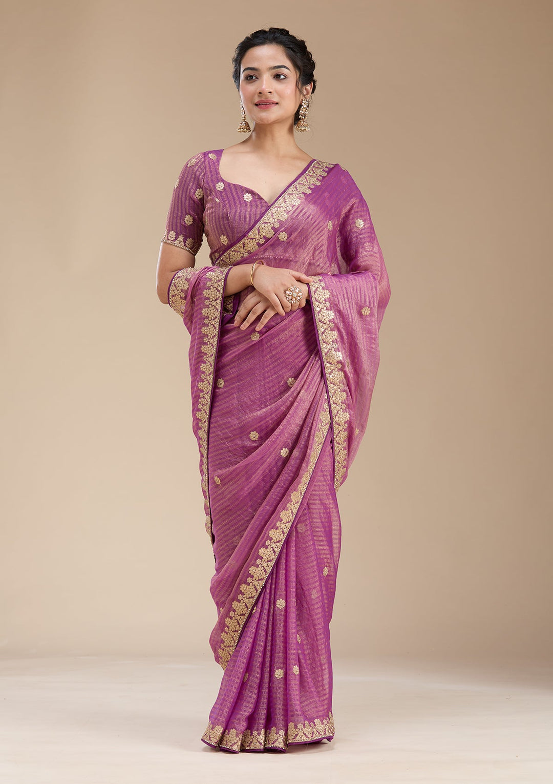 Purple Gotapatti Chiffon Saree-koskii
