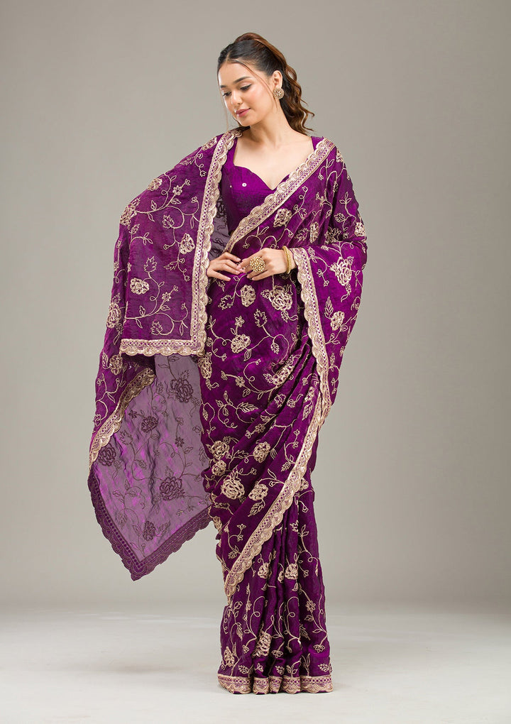 Purple Stonework Semi Crepe Unstitched Salwar Suit-koskii